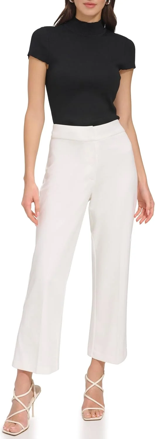 شلوار زنانه دی‌کی‌ان‌وای، مدل Workwear، فاق بلند و پاچه گشاد، سفید، سایز 16