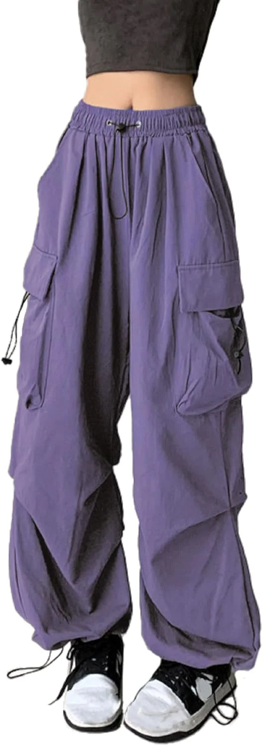شلوار کارگو چتر نجات DINGJIUYAN زنانه، گوتیک Y2k، سایز بزرگ، کمر کشی، شلوار هاراجوکو پانک جاگر شلوار کارگو چتر نجات DINGJIUYAN زنانه، گوتیک Y2k، سایز بزرگ، کمر کشی، شلوار هاراجوکو پانک جاگر