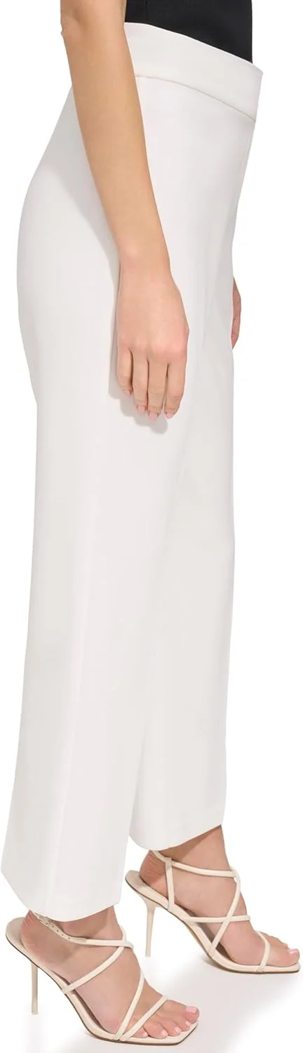 شلوار زنانه دی‌کی‌ان‌وای، مدل Workwear، فاق بلند و پاچه گشاد، سفید، سایز 16