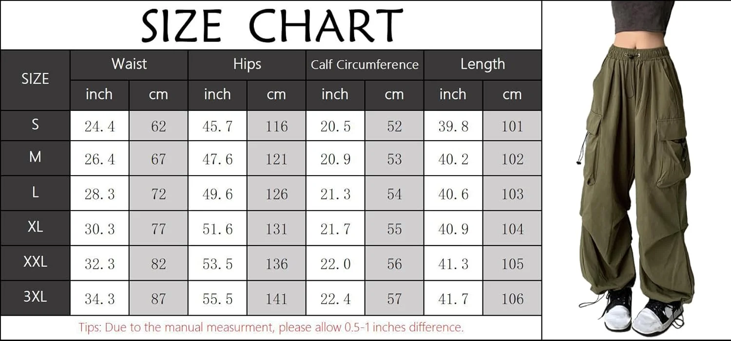 شلوار کارگو چتر نجات DINGJIUYAN زنانه، گوتیک Y2k، سایز بزرگ، کمر کشی، شلوار هاراجوکو پانک جاگر