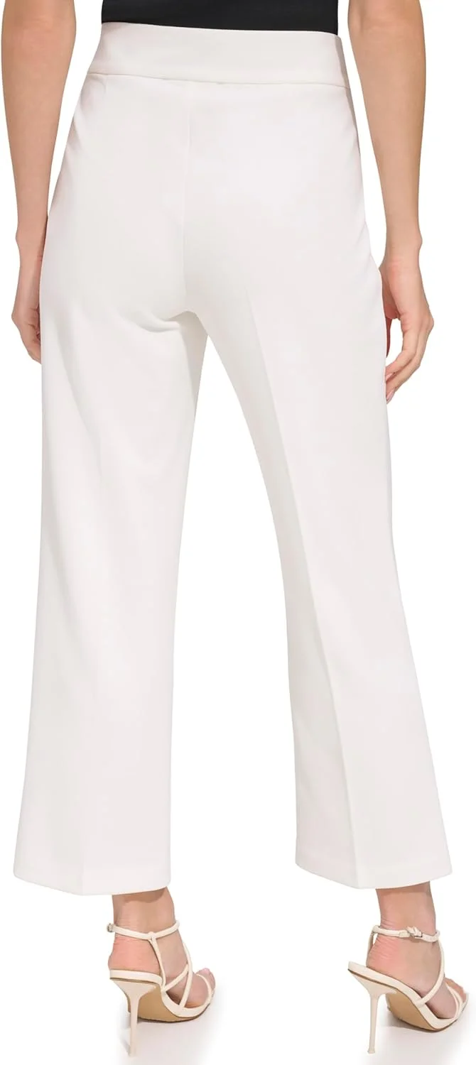 شلوار زنانه دی‌کی‌ان‌وای، مدل Workwear، فاق بلند و پاچه گشاد، سفید، سایز 16