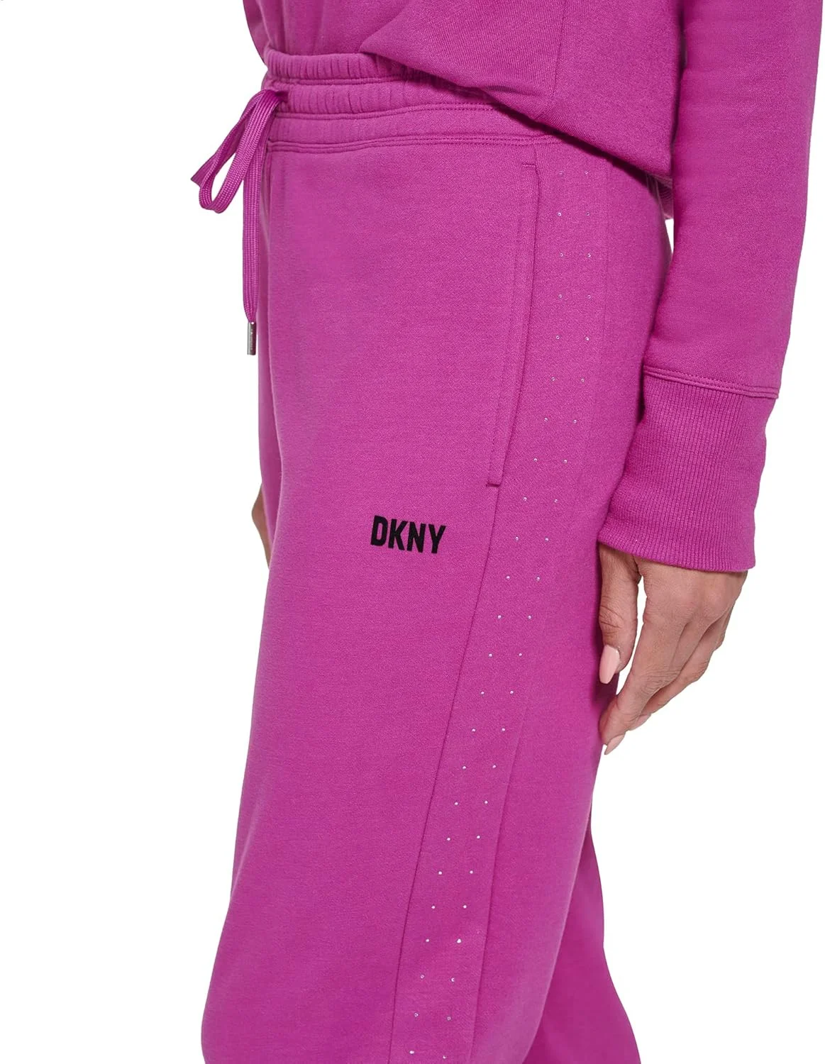 شلوار ورزشی زنانه DKNY مدل Sport با راه راه های فلزی و لوگوی پشمی