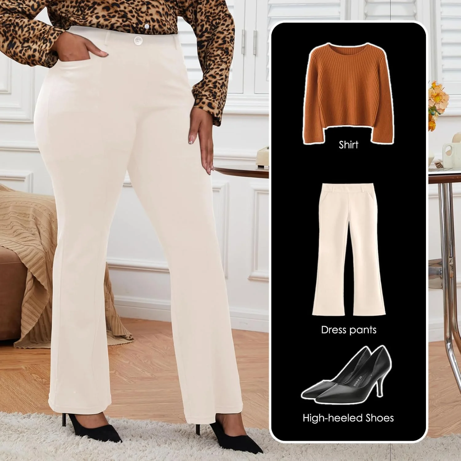 شلوار یوگا زنانه سایز بزرگ با پاچه گشاد - شلوار کمر بلند مناسب برای محیط کار شلوار یوگا زنانه سایز بزرگ با پاچه گشاد - شلوار کمر بلند مناسب برای محیط کار