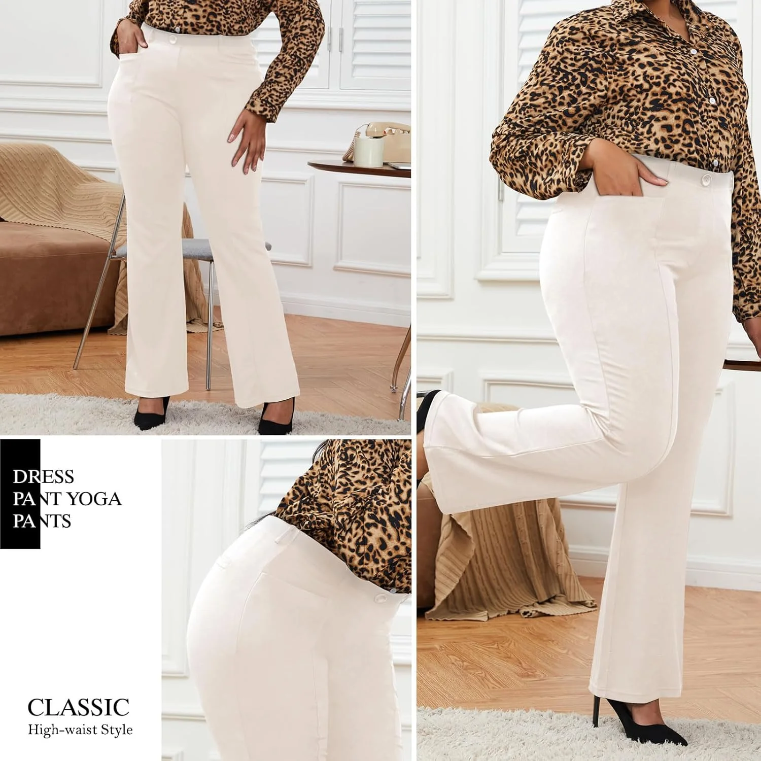 شلوار یوگا زنانه سایز بزرگ با پاچه گشاد - شلوار کمر بلند مناسب برای محیط کار شلوار یوگا زنانه سایز بزرگ با پاچه گشاد - شلوار کمر بلند مناسب برای محیط کار