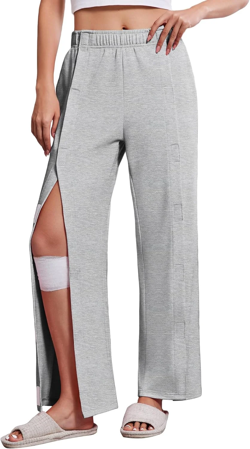 شلوار زنانه دکمه دار Deyeek با جیب، شلوار تطبیقی با دسترسی آسان بعد از جراحی لگن، زانو و پا، شلوار ورزشی راحتی
