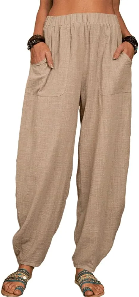 Danedvi شلوار زنانه مد روز، شلوار راحتی گشاد، شلوار کتان بلند