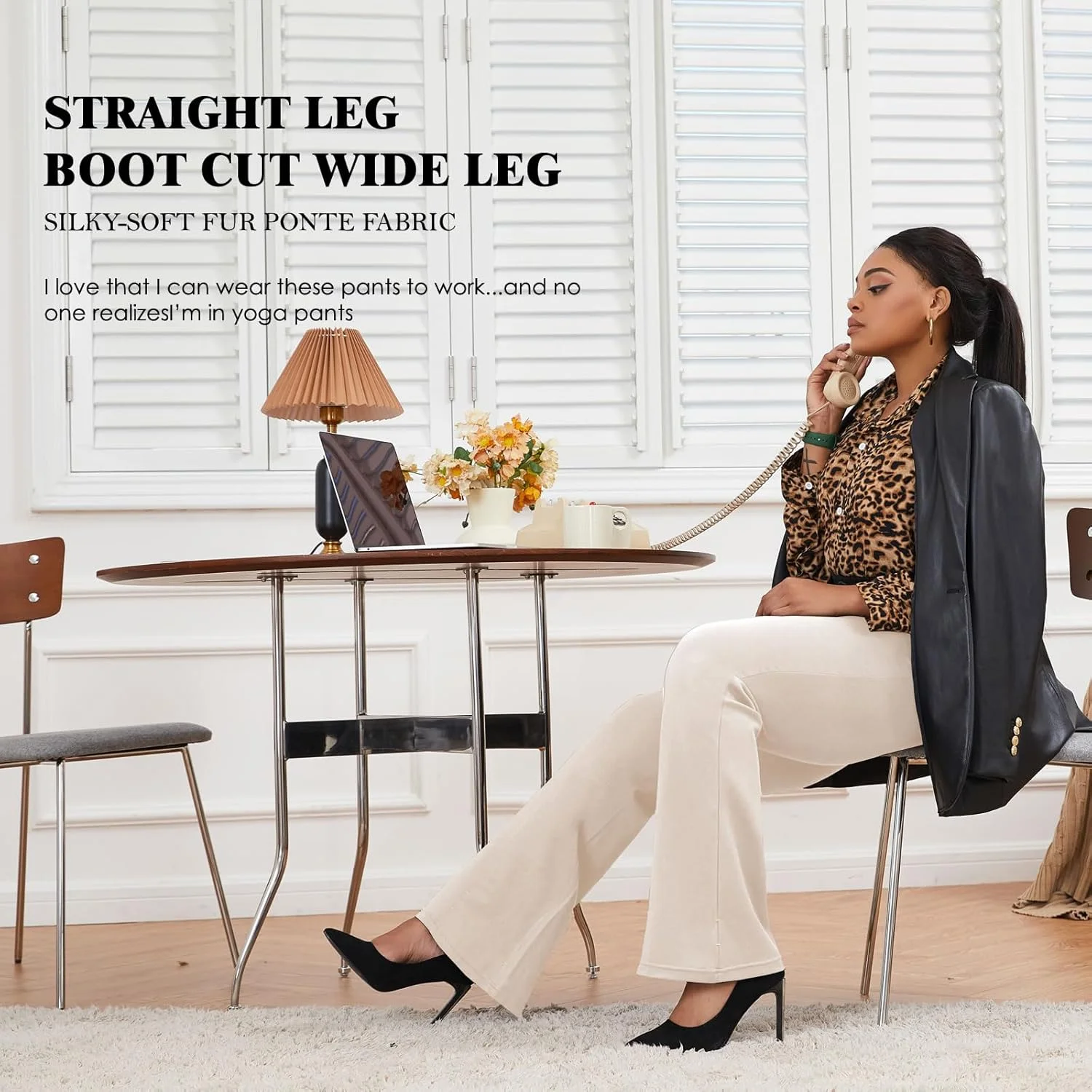 شلوار یوگا زنانه سایز بزرگ با پاچه گشاد - شلوار کمر بلند مناسب برای محیط کار شلوار یوگا زنانه سایز بزرگ با پاچه گشاد - شلوار کمر بلند مناسب برای محیط کار