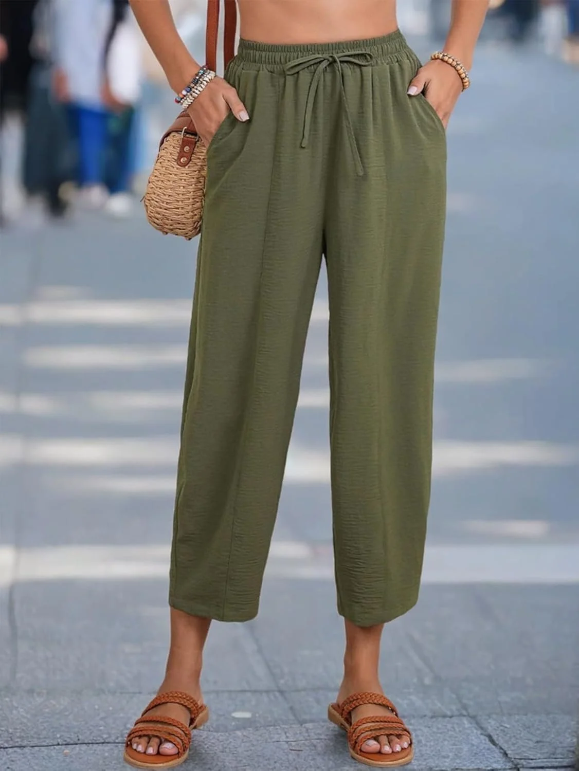 شلوار جاگر زنانه کمر بلند، مدل آزاد، شلوار راحتی و مد روز با بند کشی و جیب