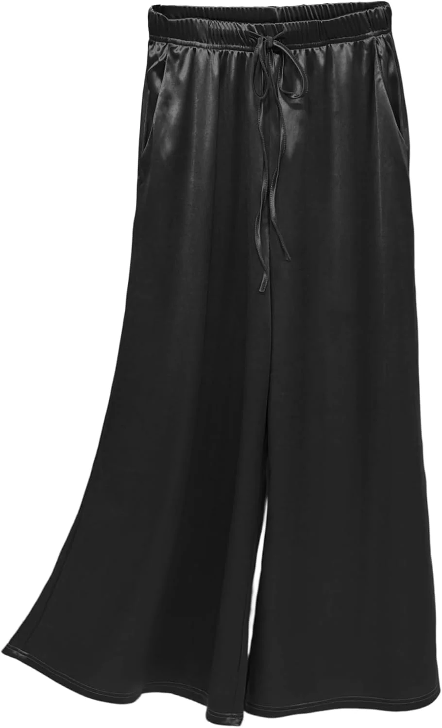 شلوار زنانه دمپا گشاد کمر بلند Cotilafi، شلوار ساتن غیر رسمی با ترکیب ابریشم، طراحی پاچه های راسته با فیت راحت و آزاد