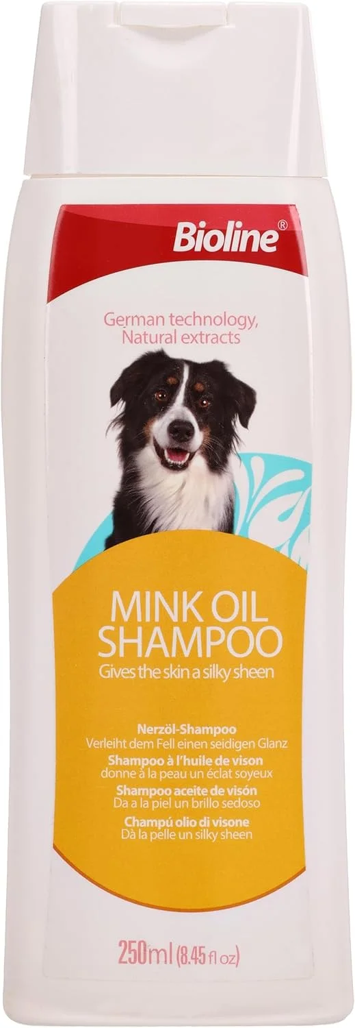 شامپو روغن راسو Bioline برای سگ ها 250 میلی لیتر، شامپو سگ روغن راسو طبیعی ضد خارش، سفید نارنجی