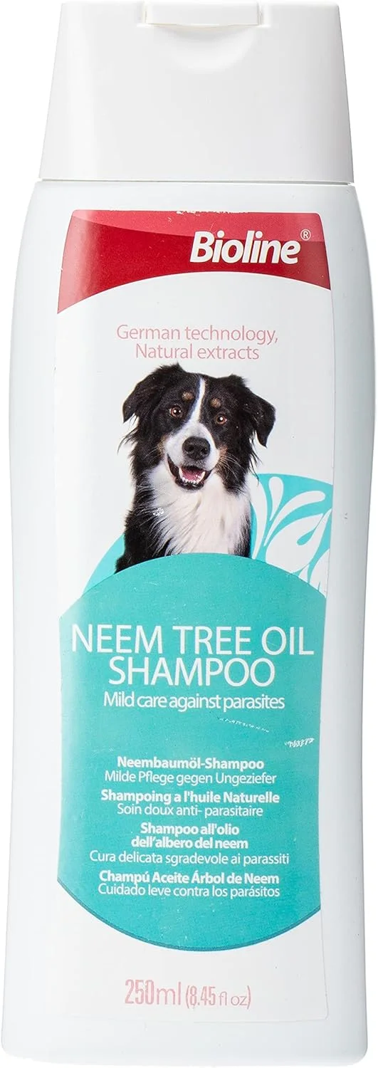 شامپو روغن درخت چریش Bioline برای سگ ها 250 میلی لیتر، مراقبت ملایم در برابر انگل ها در سگ