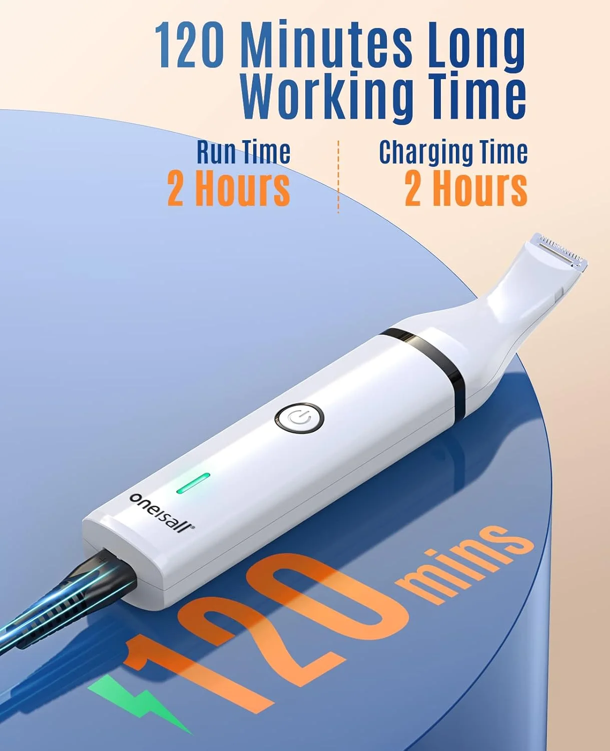 ماشین اصلاح سگ Oneisall با تیغه های دوتایی، ماشین اصلاح موی حیوانات خانگی کوچک بی سیم، کم صدا برای اصلاح موی سگ در اطراف پنجه ها، چشم ها، گوش ها، صورت، کپل (سفید)