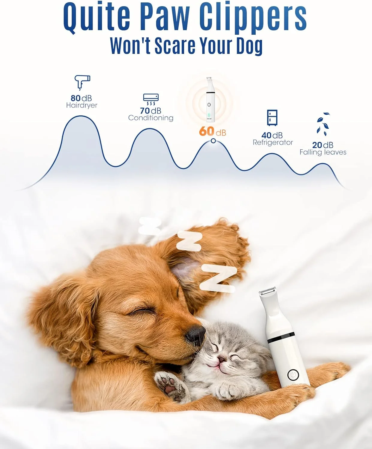 ماشین اصلاح سگ Oneisall با تیغه های دوتایی، ماشین اصلاح موی حیوانات خانگی کوچک بی سیم، کم صدا برای اصلاح موی سگ در اطراف پنجه ها، چشم ها، گوش ها، صورت، کپل (سفید)