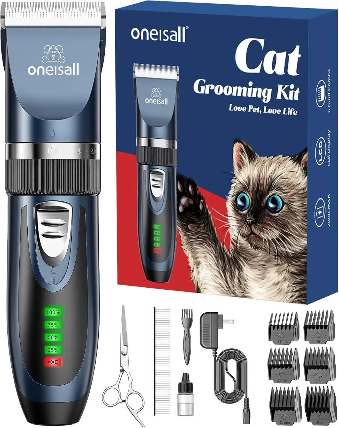 ماشین اصلاح سگ oneisall با صدای کم، کیت آرایش سگ بی سیم قابل شارژ 2 سرعته، ماشین اصلاح موی حیوانات خانگی برای سگ ها، گربه ها و حیوانات کوچک و بزرگ (سرمه ای) ماشین اصلاح سگ oneisall با صدای کم، کیت آرایش سگ بی سیم قابل شارژ 2 سرعته، ماشین اصلاح موی حیوانات خانگی برای سگ ها، گربه ها و حیوانات کوچک و بزرگ (سرمه ای)