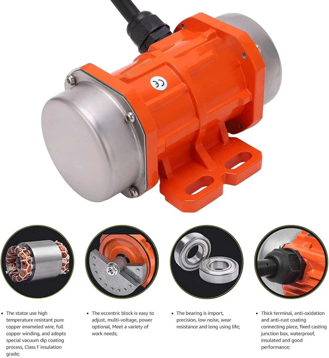 موتور ویبراتور بتن TUWEI 30W-100W، موتور ویبراتور بتن تک فاز AC 220V 3000RPM، ویبراتور ارتعاشی ناهمزمان برقی با بدنه آلیاژ آلومینیوم برای میز لرزان