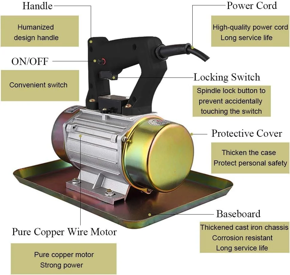 ویبراتور بتن TTGLRT، ویبراتور صفحه تخت بتن، ماله کشی سیمان بتن دستی، دستگاه ویبراتور بتن 250 وات 2840 دور در دقیقه 220 ولت (نقره ای)