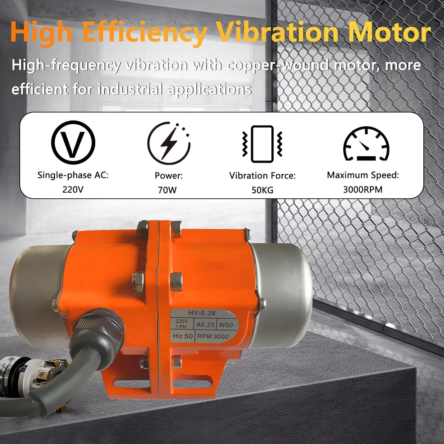 ویبراتور بتن، موتور ویبره برقی 70 وات، نیروی 50 کیلوگرم، ویبراتور صنعتی قابل تنظیم 3000 دور در دقیقه برای میز لرزان، فیدر، معدن، مواد شیمیایی، پزشکی، ساخت و ساز و تجهیزات مواد غذایی