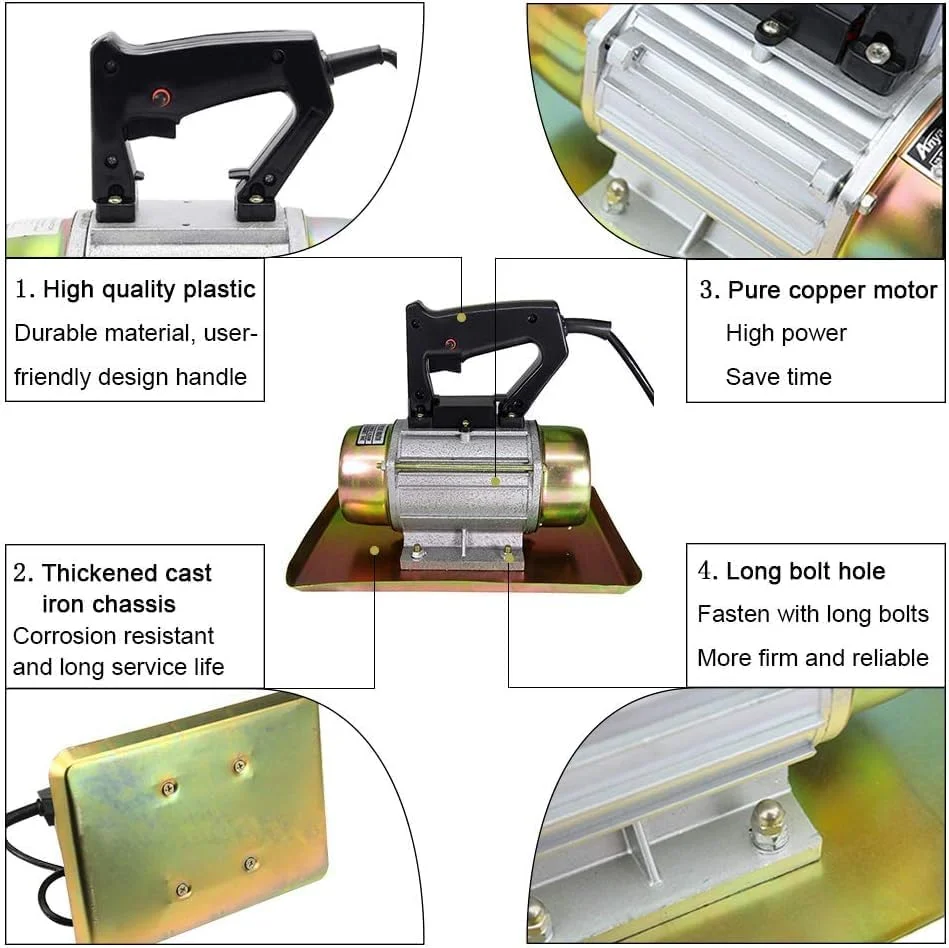 ویبراتور بتن TTGLRT، ویبراتور صفحه تخت بتن، ماله کشی سیمان بتن دستی، دستگاه ویبراتور بتن 250 وات 2840 دور در دقیقه 220 ولت (نقره ای)