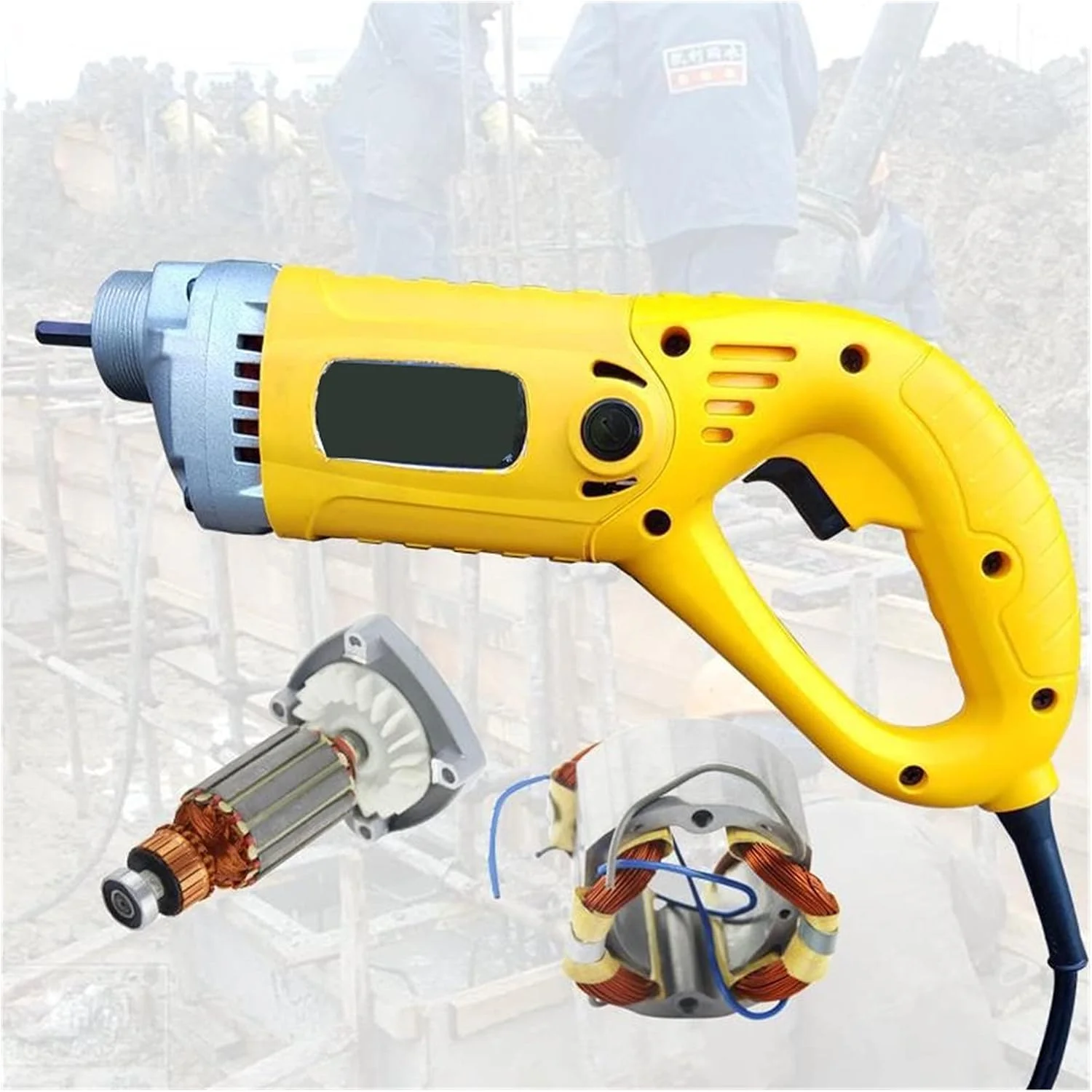 ویبراتور بتن TTGLRT، ویبراتور ساختمانی، ویبراتور برقی دستی بتن، از بین برنده حباب سیمان با شلنگ 1 متری، 1.2 متری، 1.5 متری، حذف حباب های هوا و تراز کردن بتن (موتور 800 وات بدون میله)