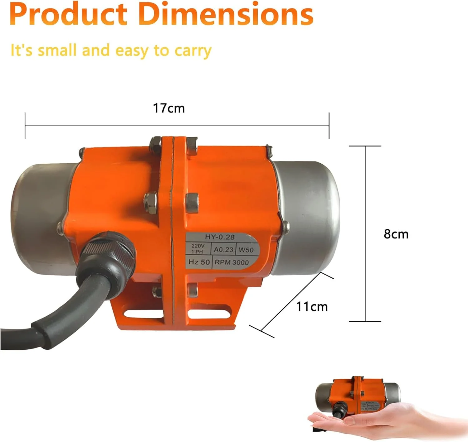 ویبراتور بتن، موتور ویبره برقی 70 وات، نیروی 50 کیلوگرم، ویبراتور صنعتی قابل تنظیم 3000 دور در دقیقه برای میز لرزان، فیدر، معدن، مواد شیمیایی، پزشکی، ساخت و ساز و تجهیزات مواد غذایی