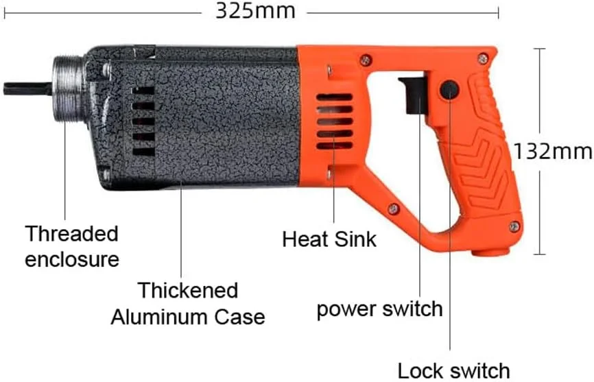 ویبراتور بتن دستی SUZLAZYR، ابزار ویبره بتن برقی 1300 وات با شفت/میله 2 متری، 4000 دور در دقیقه، برای ساخت و ساز، حذف حباب هوا و مخلوط کردن بتن