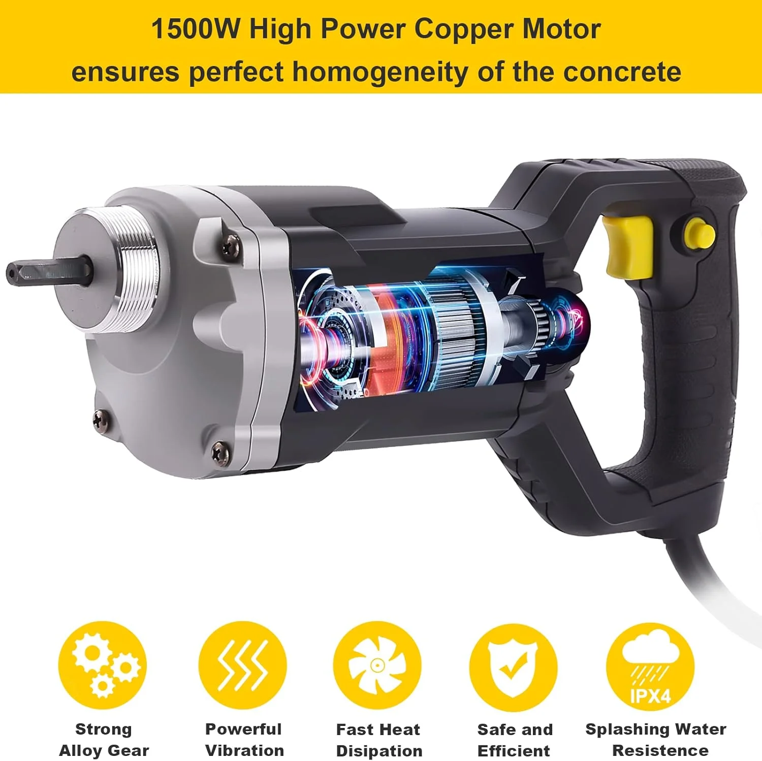 ابزار ویبراتور بتن دستی ROLAYSEE TOOLS، ویبراتور برقی بتن 1500 وات با میله شفت 6.6 فوتی، ویبراتور مدادی قابل حمل سیمان 14400VPM حذف حباب هوا و مخلوط کردن بتن