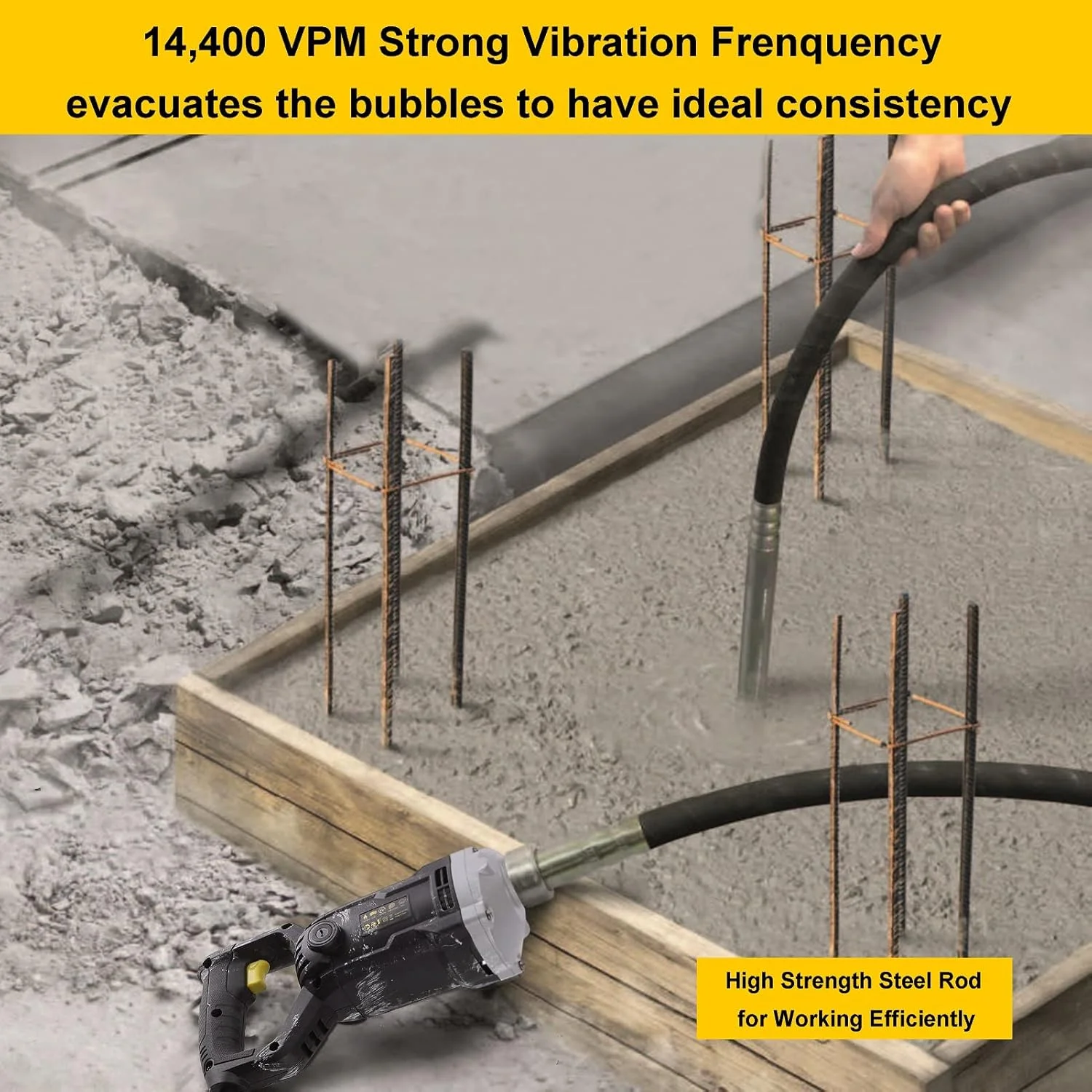 ابزار ویبراتور بتن دستی ROLAYSEE TOOLS، ویبراتور برقی بتن 1500 وات با میله شفت 6.6 فوتی، ویبراتور مدادی قابل حمل سیمان 14400VPM حذف حباب هوا و مخلوط کردن بتن