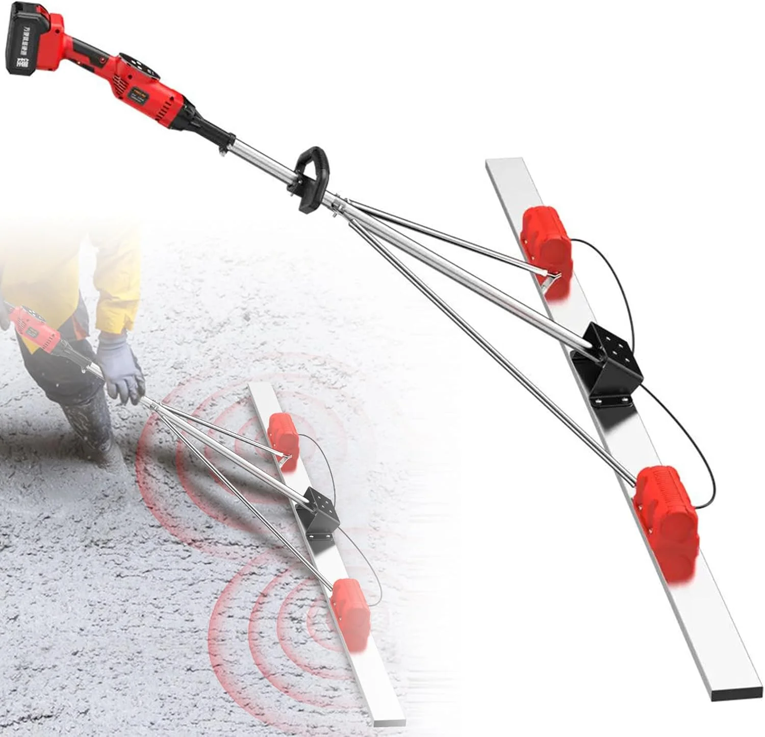 کیت شمشه بتن ویبره ای شارژی RESKIU، ابزار پرداخت بتن با تخته 150 سانتی متری، شمشه تراز کننده سطح بتن شارژی، تنظیم 9 سرعته، 1 باتری