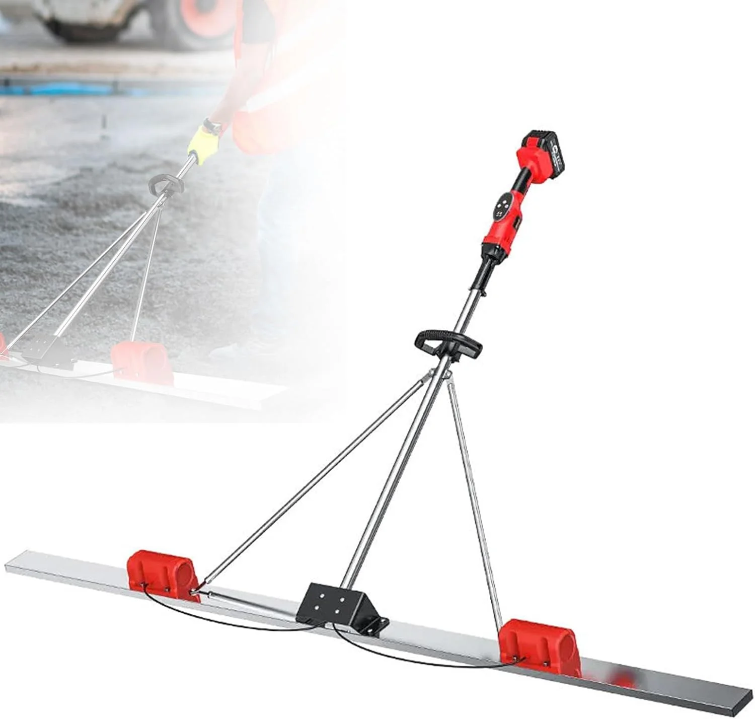 ابزار پرداخت بتن ویبره ای RESKIU، ابزار ویبره کاشی، شمشه ماله برقی بتن، دستگاه ویبره پرداخت سیمان با تخته 150 سانتی متری، تنظیم 9 سرعته، 1 باتری