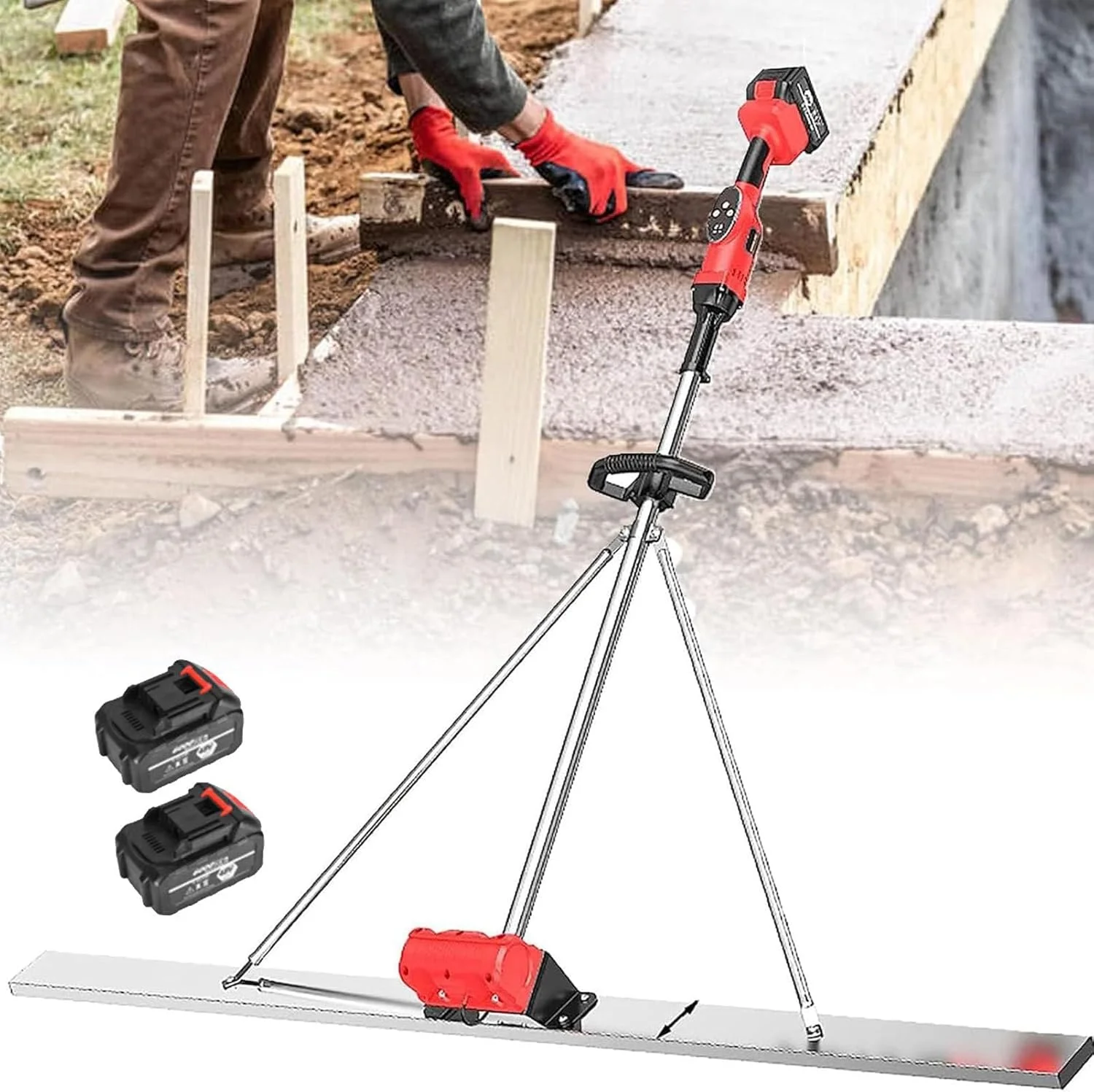 ویبراتور برقی بتن نورسیکس 6000 دور در دقیقه، ماله پره ای برقی بتن، ابزار ویبره پرداخت بتن با قابلیت تنظیم 9 سرعت، ابزار پرداخت ویبره ای ماله برقی بتن با نمایشگر قدرت، 2 باتری