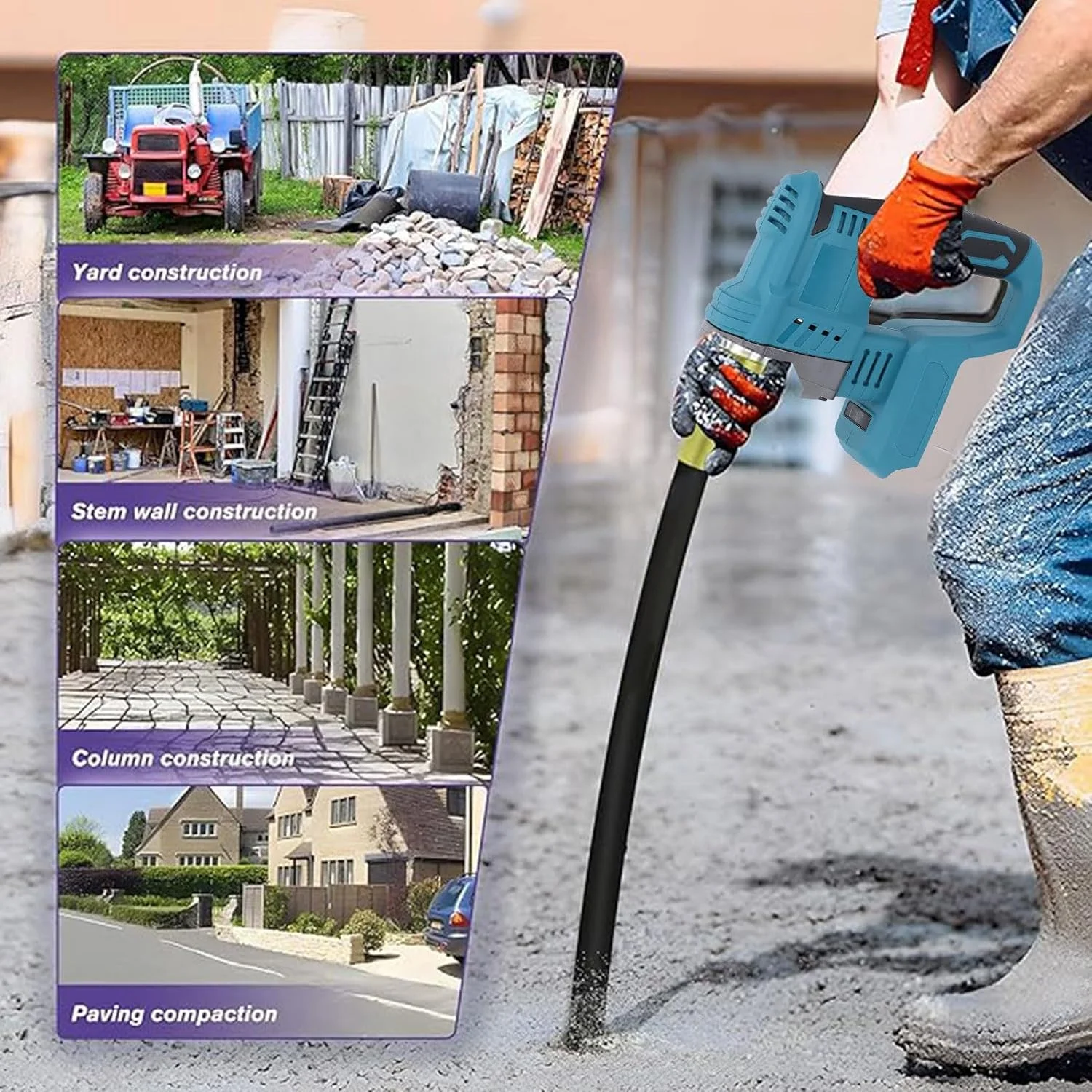 ابزار ویبراتور بتن برقی نورنسی، 600 وات 6000 دور در دقیقه، ویبراتور بتن بی سیم با موتور مسی، بدنه آلیاژ آلومینیوم، جنس ABS، برای باتری 18 ولت BL1815 BL1820 BL1530