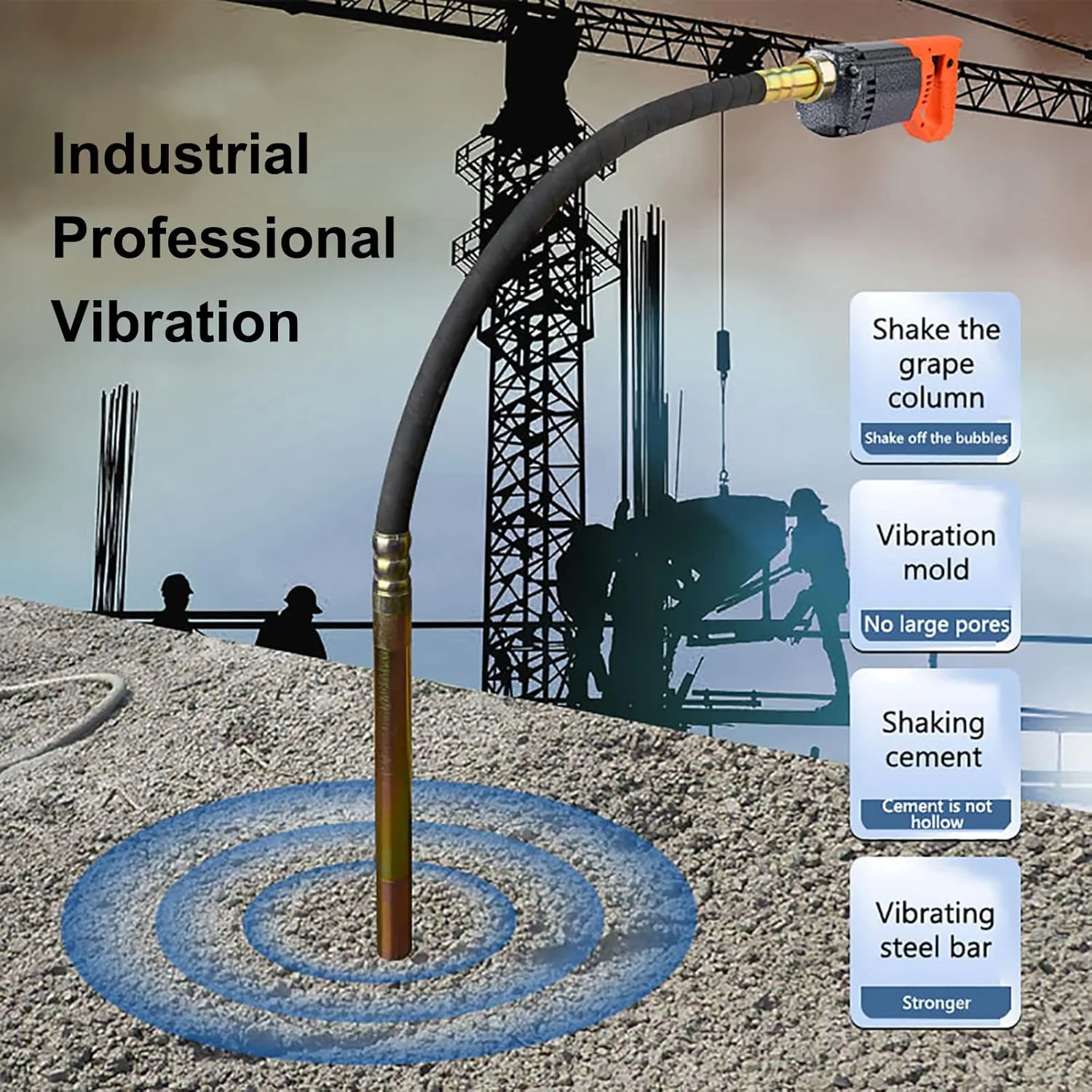 ویبراتور بتن oBlosdh، موتور ویبره بتن برقی دستی 1250 وات 4000 دور در دقیقه، ویبراتور سیمانی صنعتی قوی با شلنگ 1.5 متری، قطر میله 35 میلی متر
