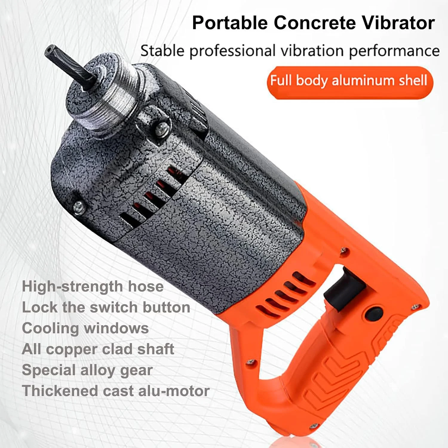 ویبراتور بتن oBlosdh، موتور ویبره بتن برقی دستی 1250 وات 4000 دور در دقیقه، ویبراتور سیمانی صنعتی قوی با شلنگ 1.5 متری، قطر میله 35 میلی متر