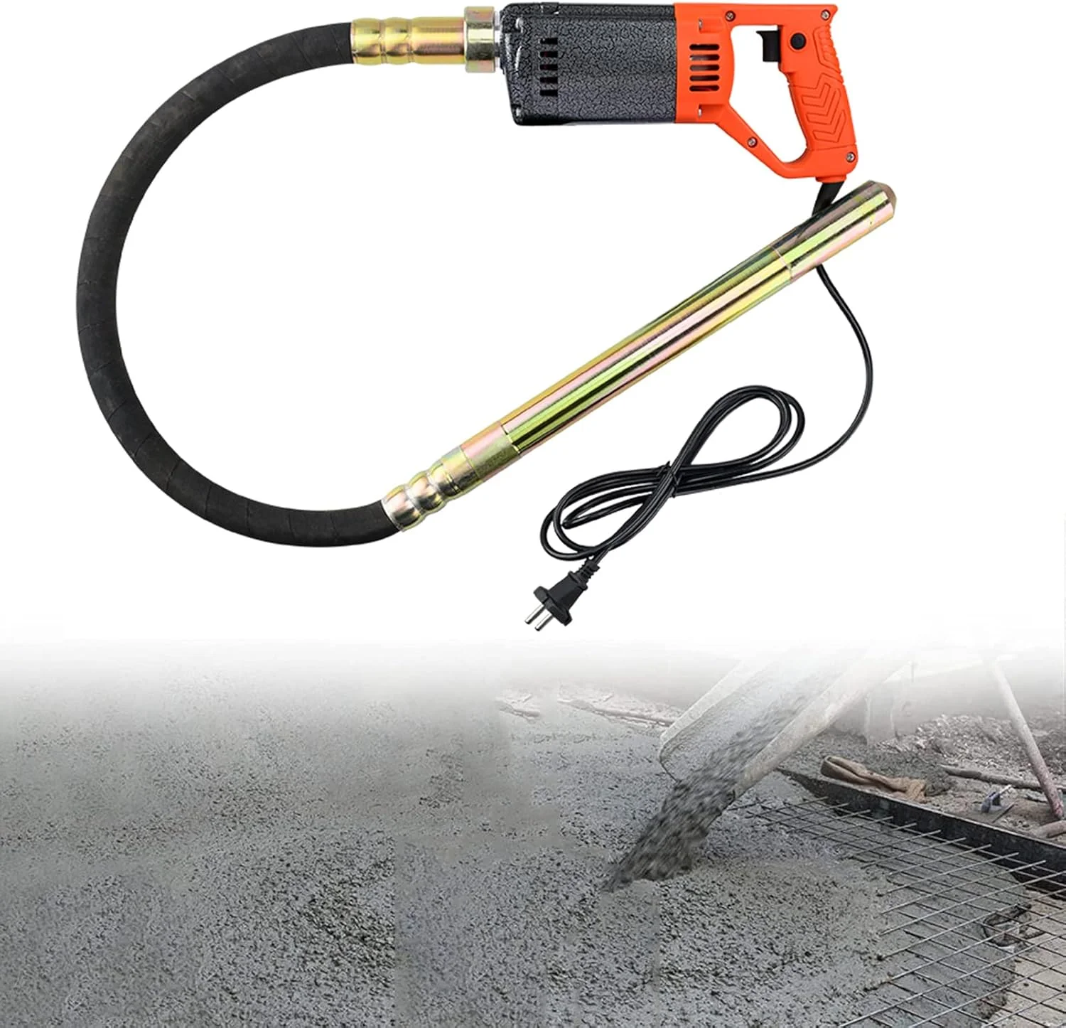 ویبراتور بتن oBlosdh، موتور ویبره بتن برقی دستی 1250 وات، 4000 دور در دقیقه، ویبراتور سیمانی صنعتی قوی با شلنگ 1.5 متری، قطر میله 35 میلی متر