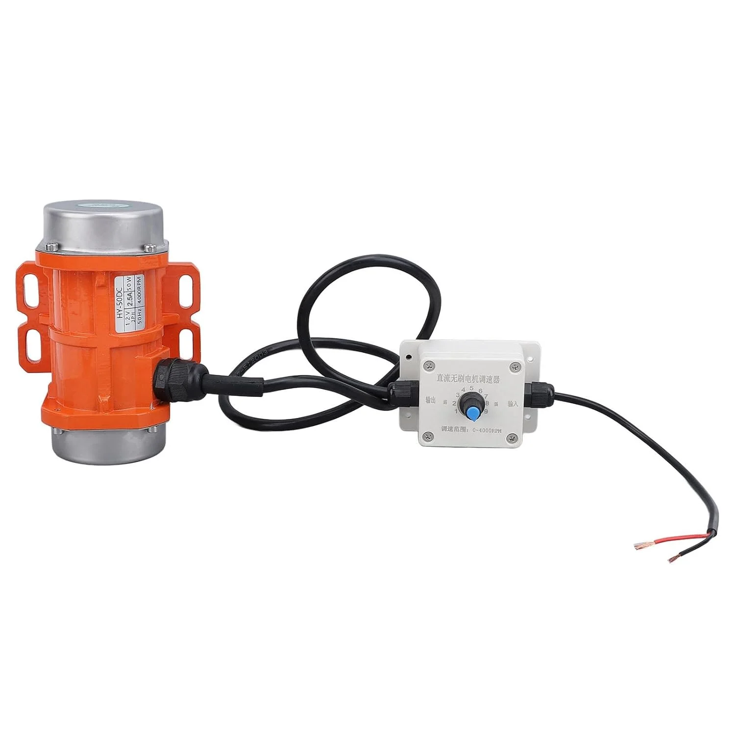 موتور ویبره DC 12V جیاوو، ویبراتور بتن 4000 دور در دقیقه، موتور ویبره بتن مینی براشلس با کنترلر سرعت و قابل تنظیم، آلیاژ آلومینیوم، ضد آب IP65 (50 وات)