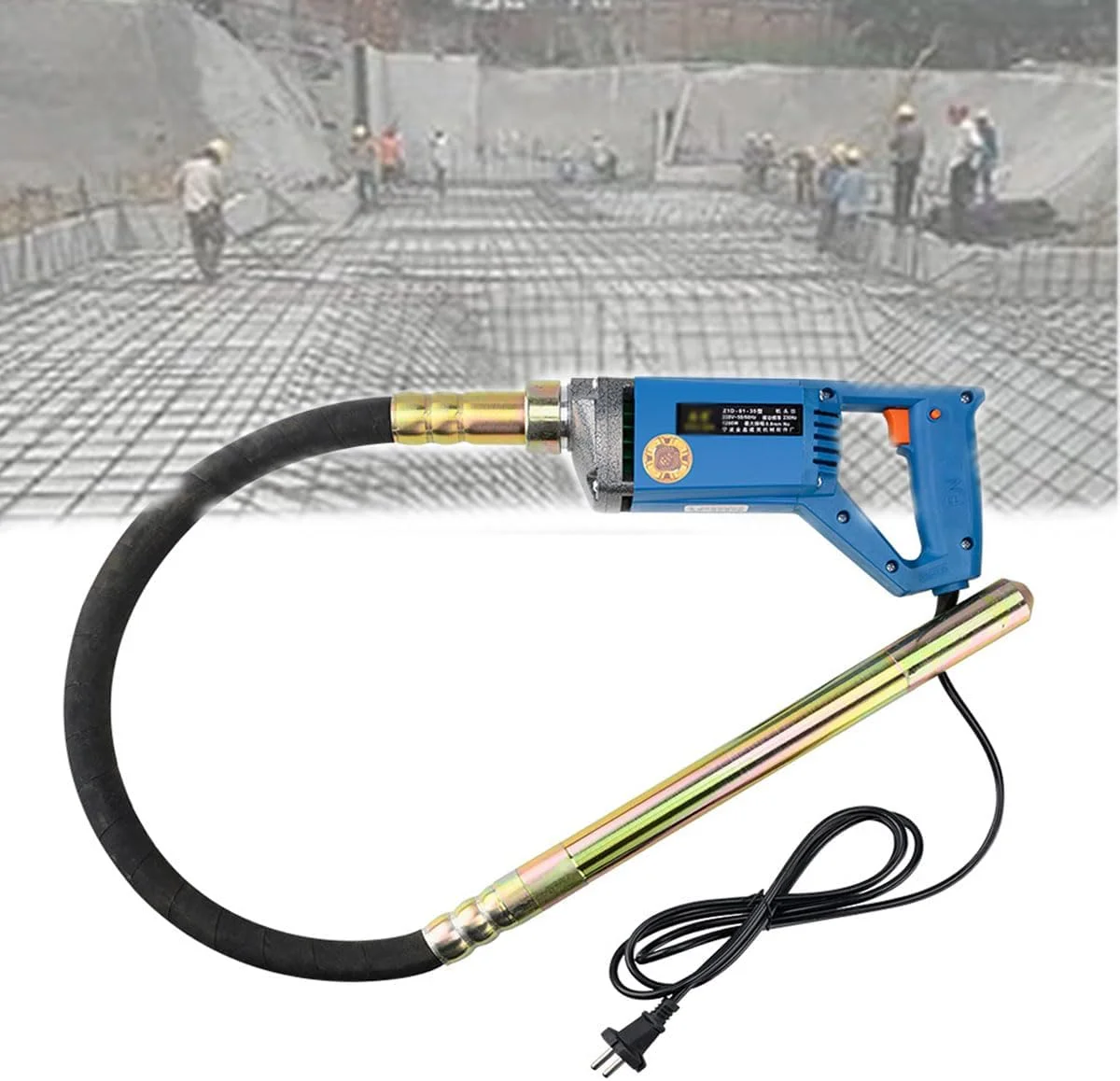 ویبراتور بتن برقی دستی بی سیم JOSBY، ابزار ویبره سیمان قابل حمل 1200 وات، با شفت 1.2 متری و دکمه قفل، موتور مسی قدرتمند، حذف حباب هوا و مخلوط کردن بتن