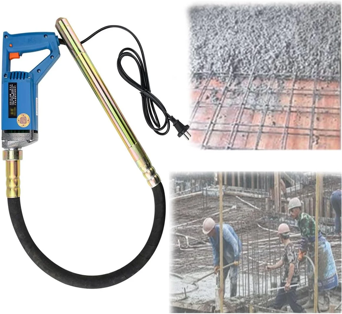 ویبراتور بتن دستی JOSBY، با شفت 3.2 فوتی، موتور مسی قدرتمند 1200 واتی، ابزار ارتعاشی قابل حمل سیمان، دکمه قفل سوئیچ، برای گاردریل های بزرگراه، ساخت پل