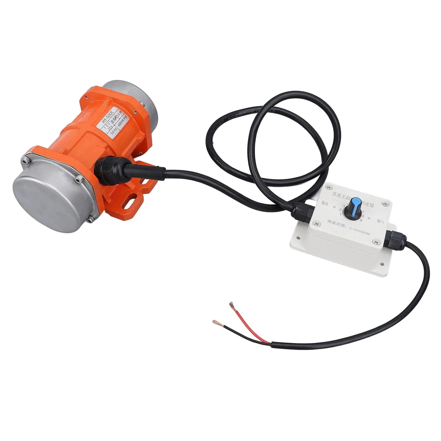 موتور ویبره DC 12V جیاوو، ویبراتور بتن 4000 دور در دقیقه، موتور ویبره بتن مینی براشلس با کنترلر سرعت و قابل تنظیم، آلیاژ آلومینیوم، ضد آب IP65 (50 وات)