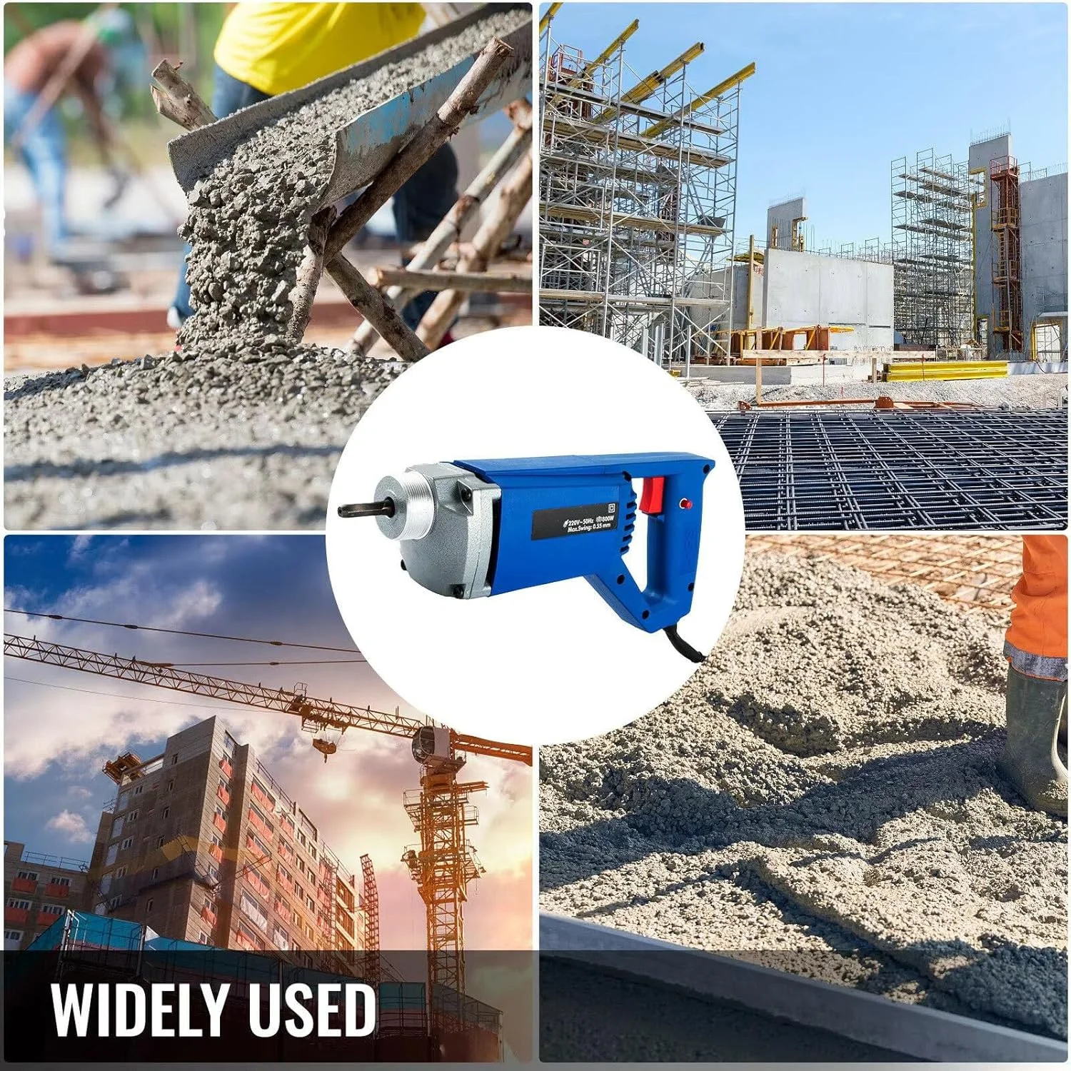 ویبراتور بتن برقی لنگجی 800 وات با سوزن ویبره 35 میلی متری و شلنگ 1.5 متری موتور تمام مسی برای ویبره ستون سیمانی