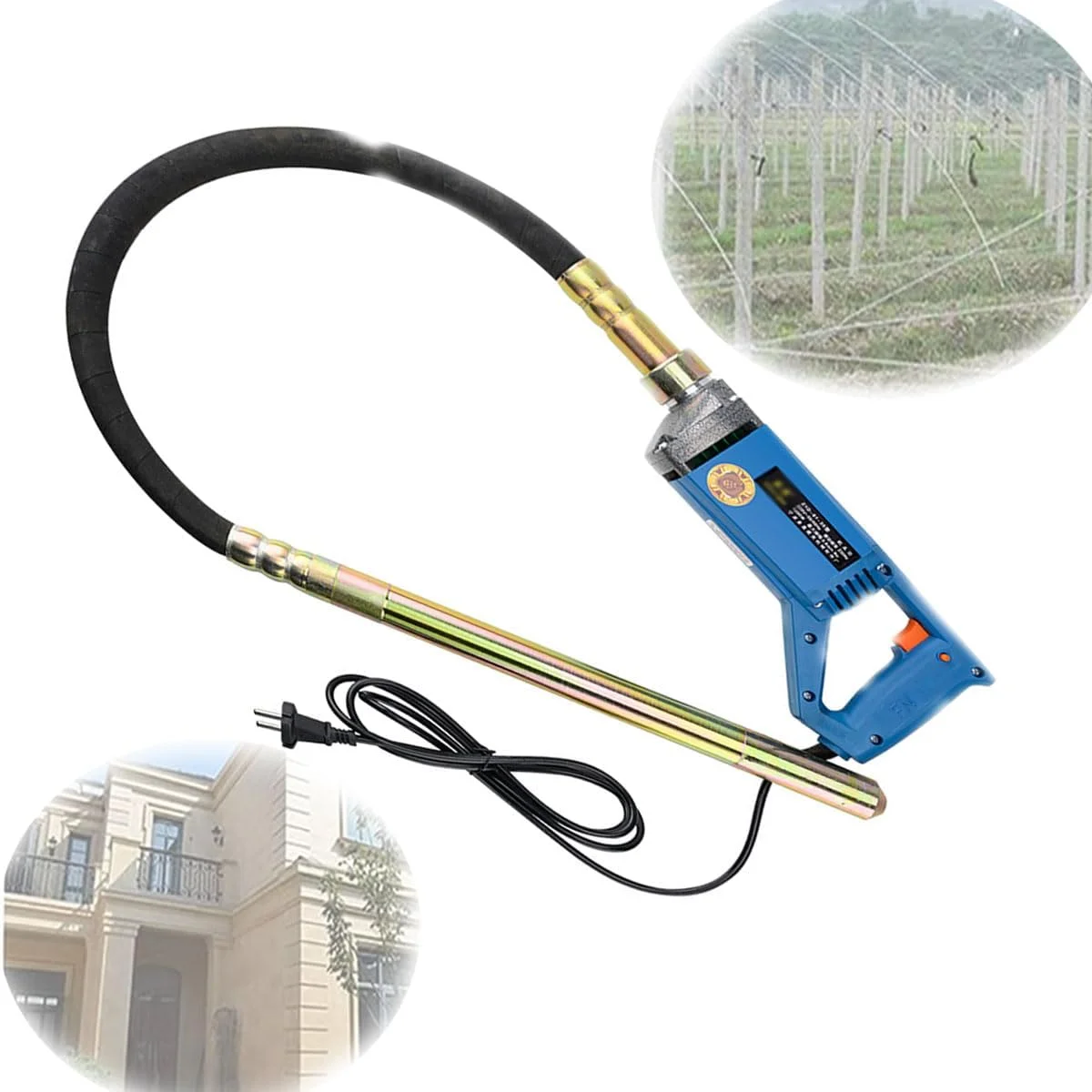 ویبراتور بتن برقی دستی 1200 وات JOSBY، ابزار ویبره بتن برقی با شفت 2 متری، طراحی پنجره اتلاف حرارت در دو طرف، حذف حباب هوا و مخلوط کردن بتن