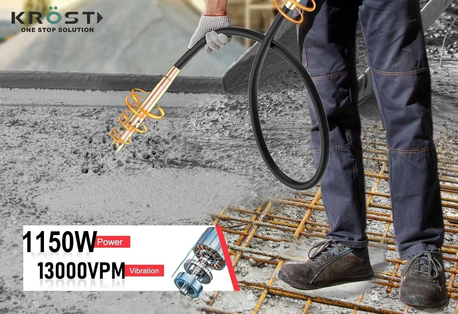 ویبراتور بتن کراست 1150 وات با سوزن 35 میلی متری، 13000 لرزش در دقیقه (1150 وات)