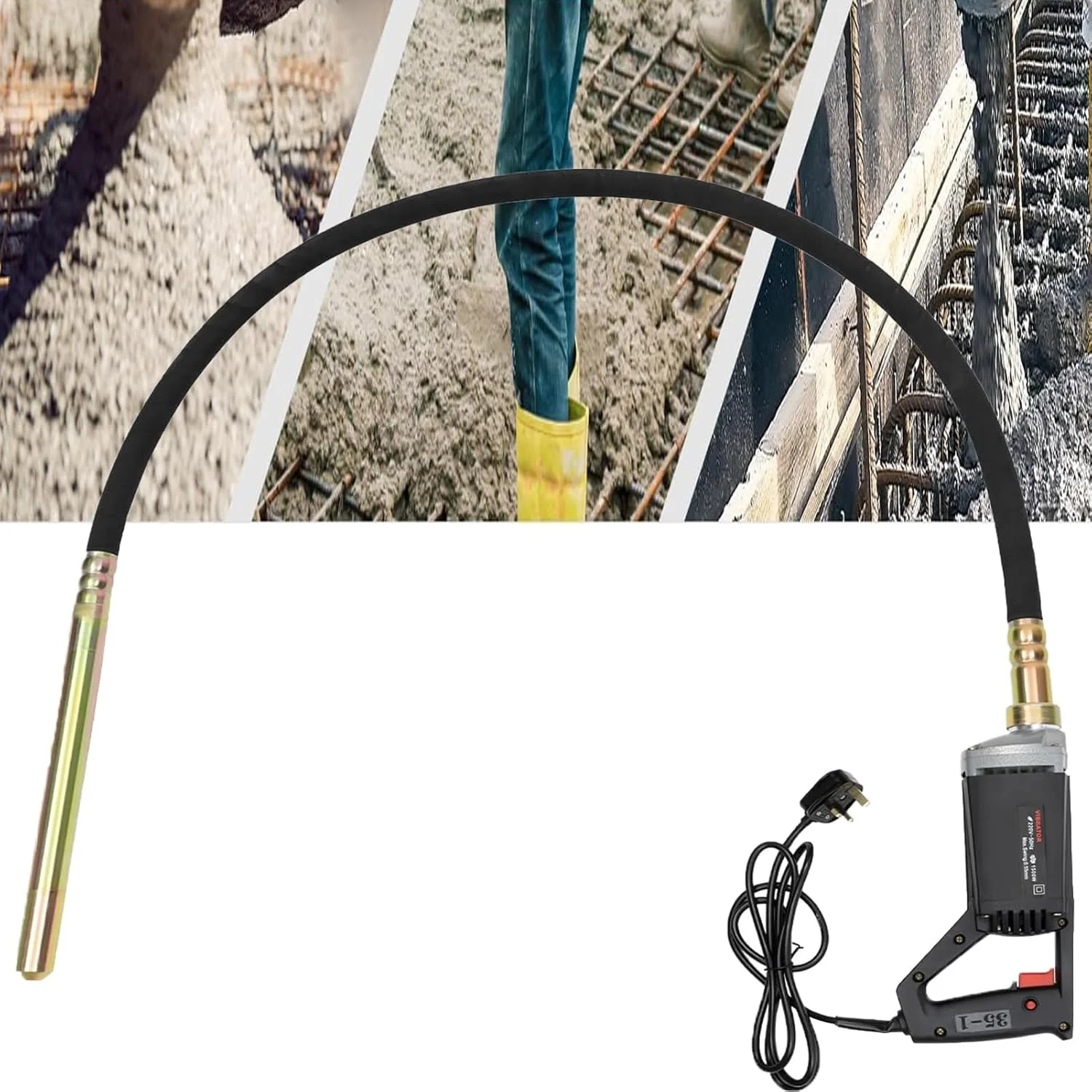 ابزار ویبراتور بتن دستی، ویبراتور برقی بتن 1500 وات، ویبراتور سیمان قابل حمل با میله شفت 2 متری، برای عملیات بتن ریزی