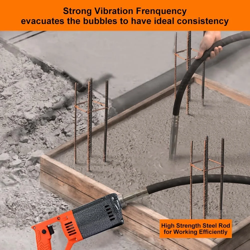 ویبراتور بتن دستی HCLSHOP با موتور 1300 وات و شفت 1.5 متری، ویبراتور قلمی قابل حمل برای از بین بردن حباب هوا و مخلوط کردن بتن با سرعت 4000 دور در دقیقه