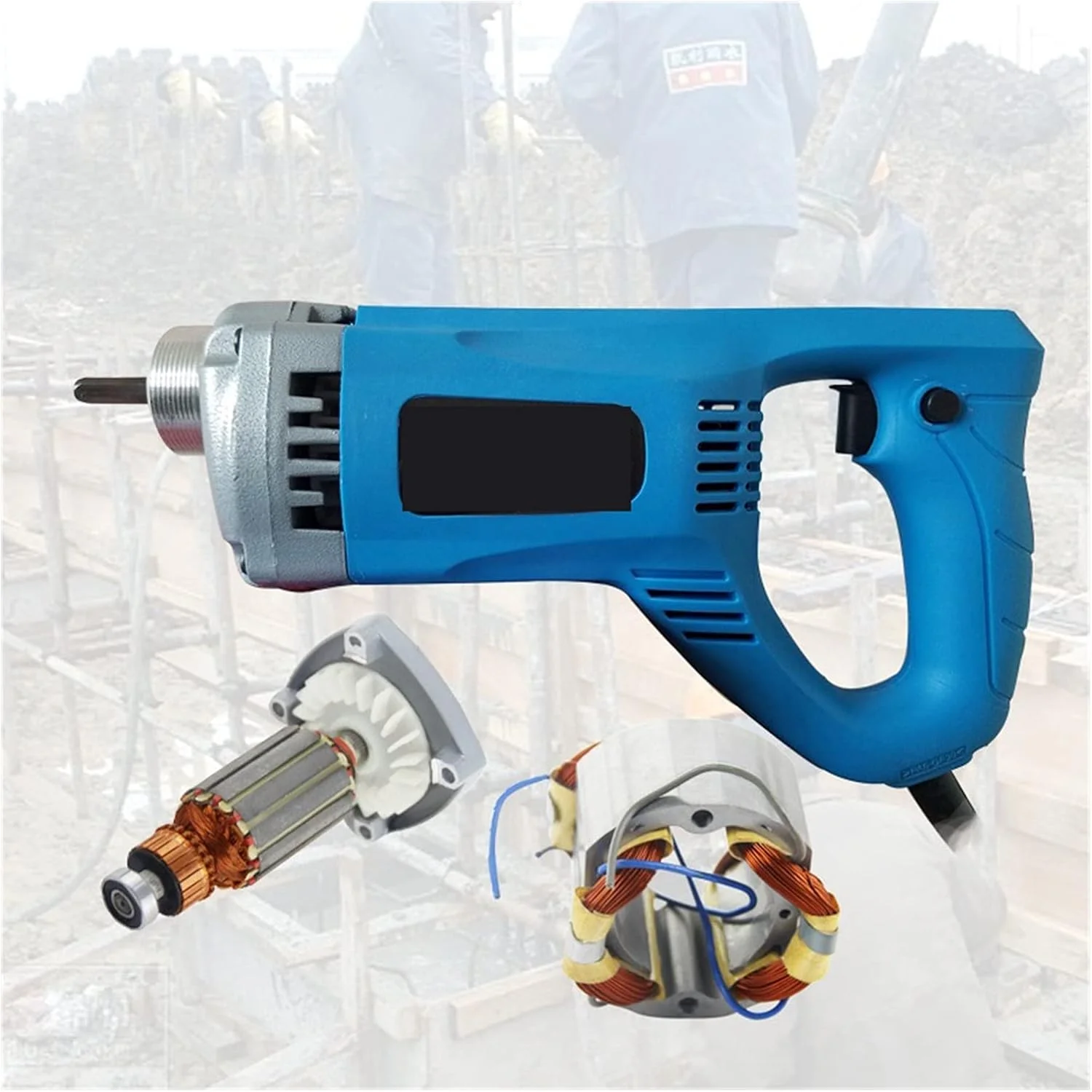 ویبراتور بتن هانزالا، ویبراتور ساختمانی، ویبراتور بتن دستی برقی، از بین برنده حباب سیمان با شلنگ 1 متری، 1.2 متری، 1.5 متری، حذف حباب های هوا و تراز کردن بتن (موتور 1300 وات + میله 1 متری)