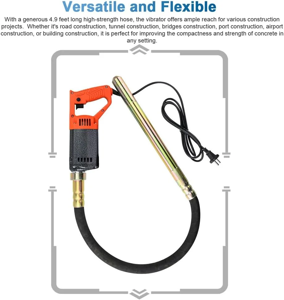 ویبراتور بتن دستی 1250 وات، ابزار ویبره برقی با شفت 1.5 متری برای ساخت و سازهای مختلف بتنی yunnstore