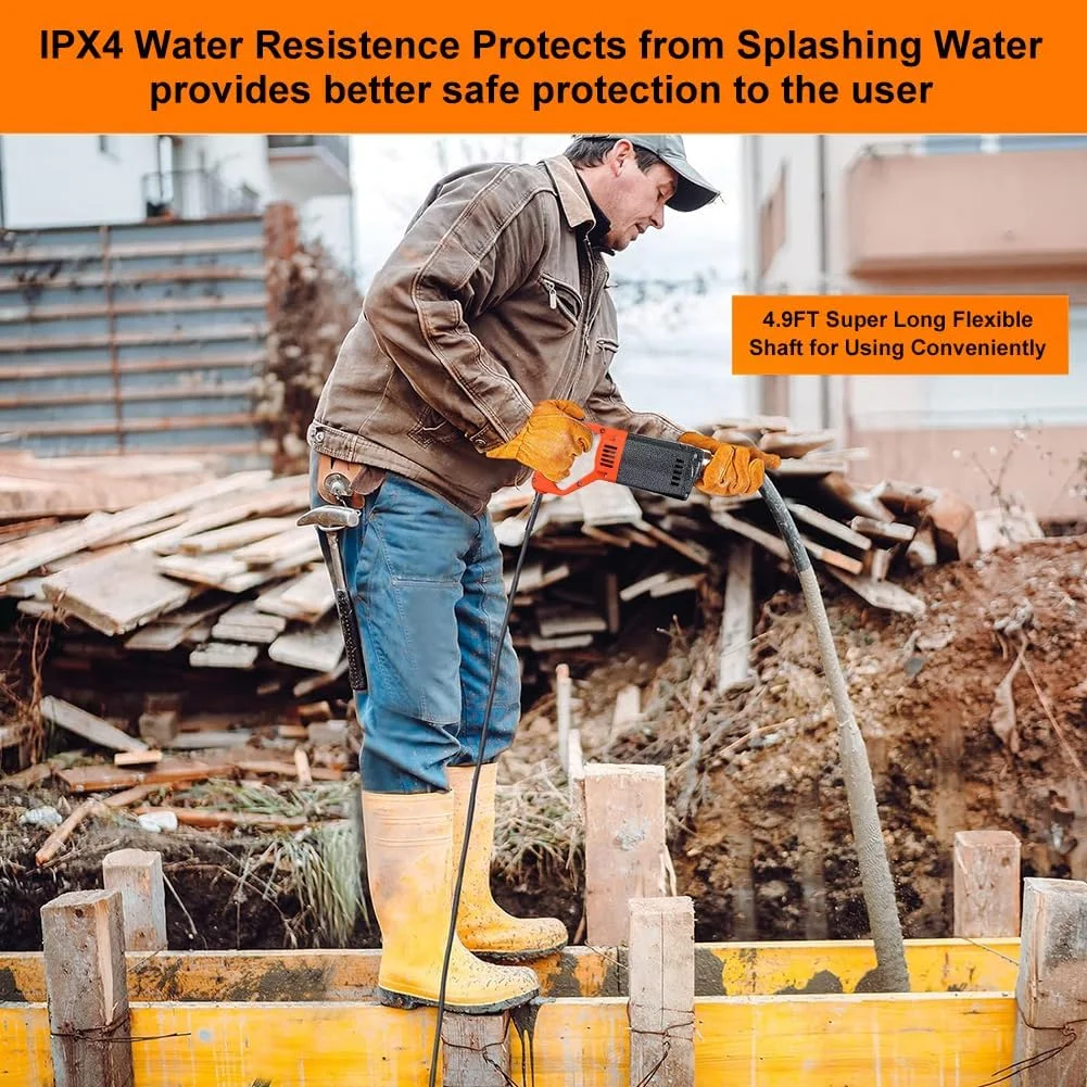 ویبراتور بتن دستی HCLSHOP با موتور 1300 وات و شفت 1.5 متری، ویبراتور قلمی قابل حمل برای از بین بردن حباب هوا و مخلوط کردن بتن با سرعت 4000 دور در دقیقه