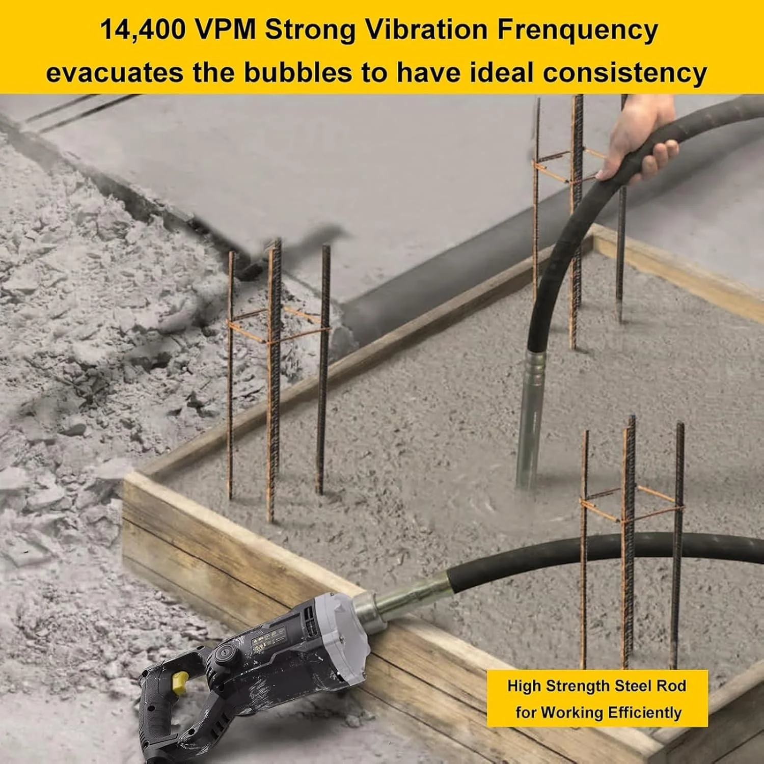 ابزار ویبراتور بتن دستی، ویبراتور برقی بتن 1500 وات، ویبراتور سیمان قابل حمل با میله شفت 2 متری، برای عملیات بتن ریزی