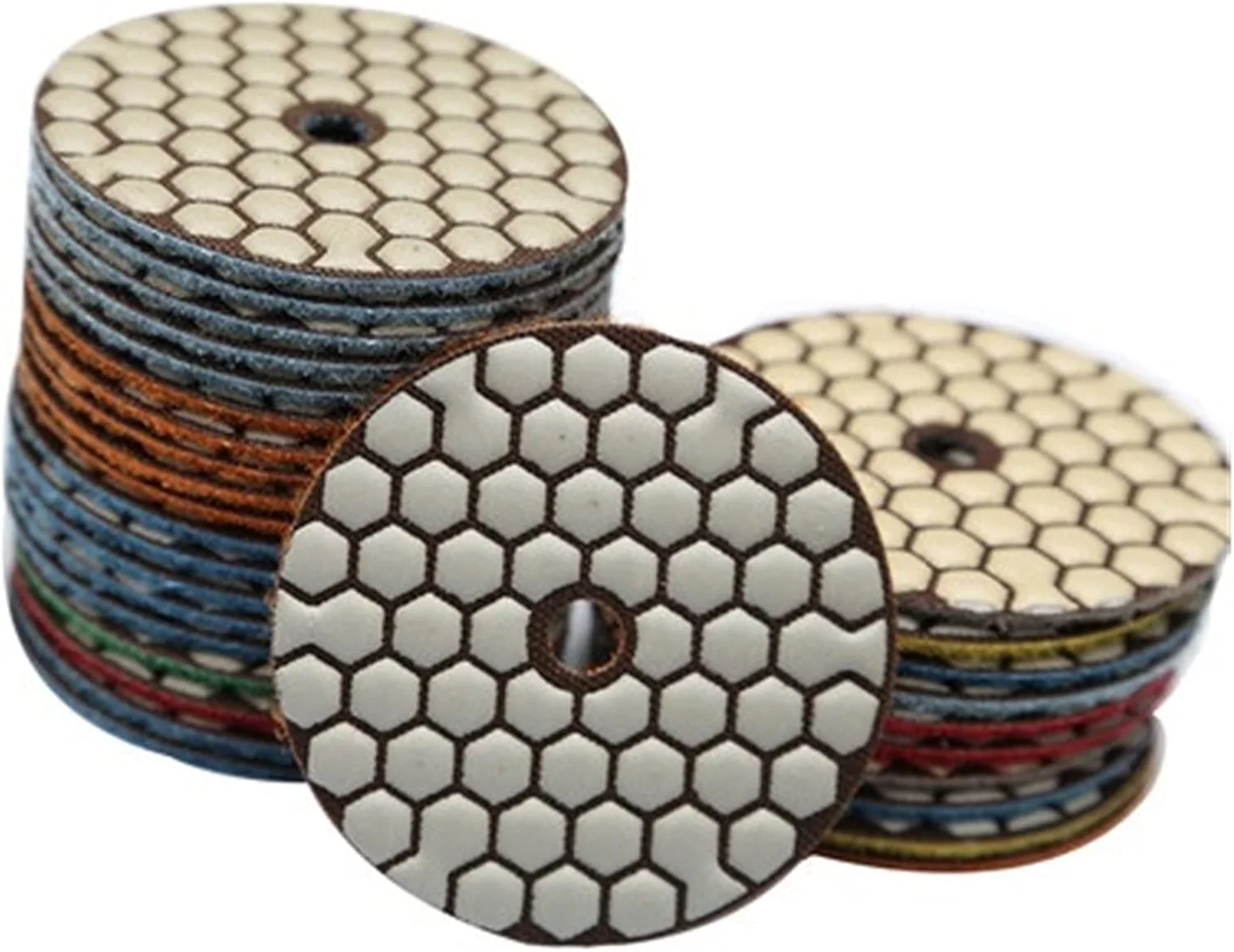 ست ویبراتور کاشی دستی 7 عددی، پد پولیش خشک انعطاف پذیر الماسه برای سنگ گرانیت بتن مرمر + 1 پد پشتیبان با مکش فوق العاده Leunlee