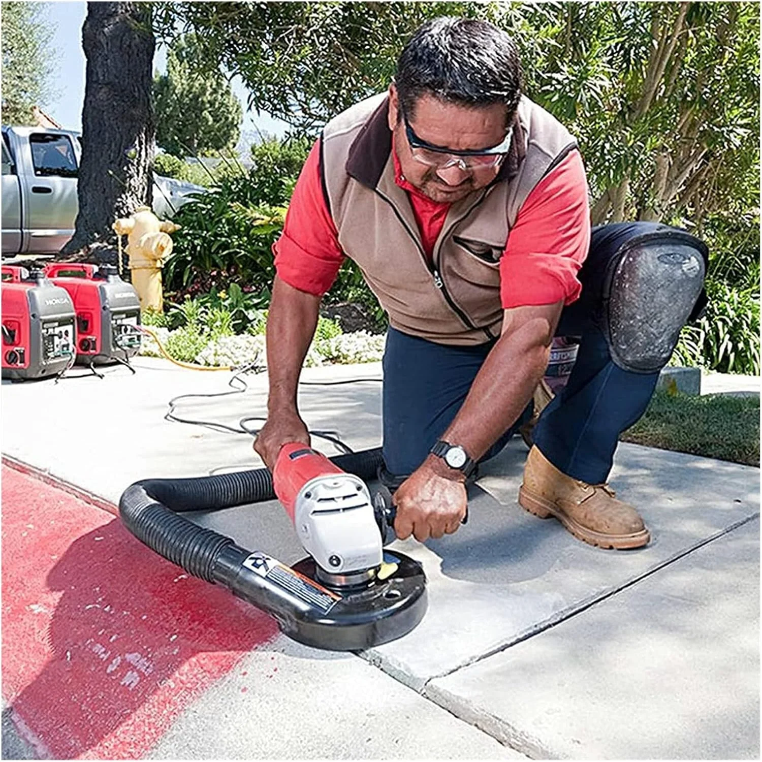 GZDZHP ویبراتور کاشی دستی، فرز زاویه ای روکش گرد و غبار 7 اینچی، سطح جهانی جاروبرقی بدون گرد و غبار با 4 عدد حلقه موقعیت یابی، برای سنگ، بتن و گرانیت، مکش فوق العاده