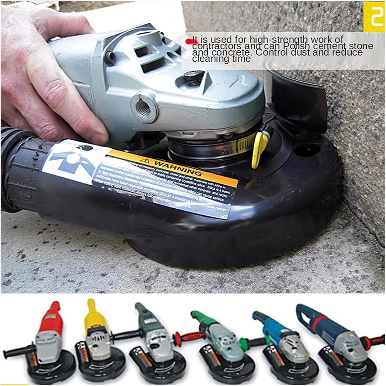 GZDZHP ویبراتور کاشی دستی، فرز زاویه ای روکش گرد و غبار 7 اینچی، سطح جهانی جاروبرقی بدون گرد و غبار با 4 عدد حلقه موقعیت یابی، برای سنگ، بتن و گرانیت، مکش فوق العاده